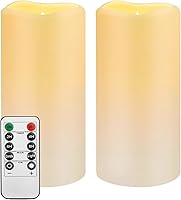 Vista 1 de Velas sin llama impermeables con control remoto 2PACK (D3''*H5.5'') Vela de pilar LED parpadeante que funciona con pilas, de plástico