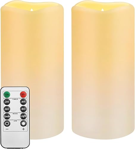 Velas impermeables sin llama a control remoto, paquete de 2 unidades (3 pulgadas de profundidad x 5.5 pulgadas de alto), velas LED parpadeantes de