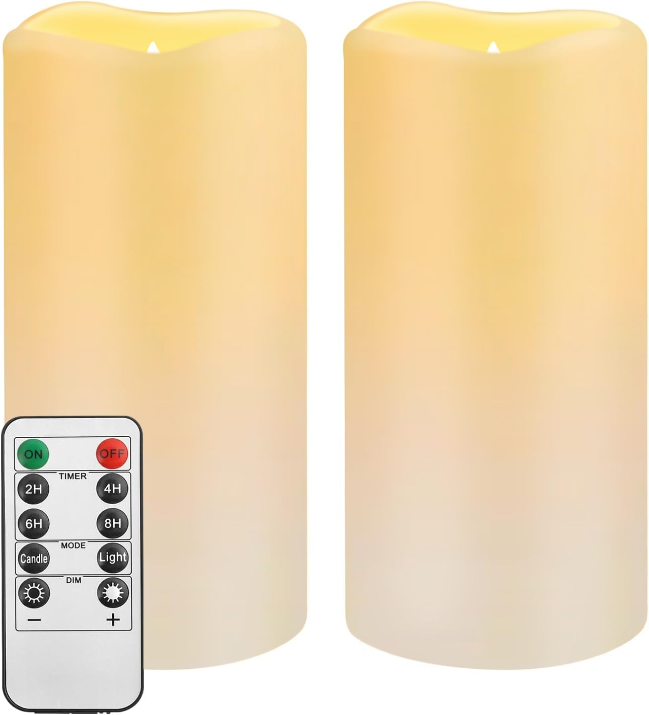 Waterproof Flameless Remote Control Candles 2PACK(D3''*H5.5'')Battery Operated Flickering LED Pillar Candle,plastic with 10-Key 24Hours Timer for Outdoor/Indoor Party Garden Lanterns Porch Ivory