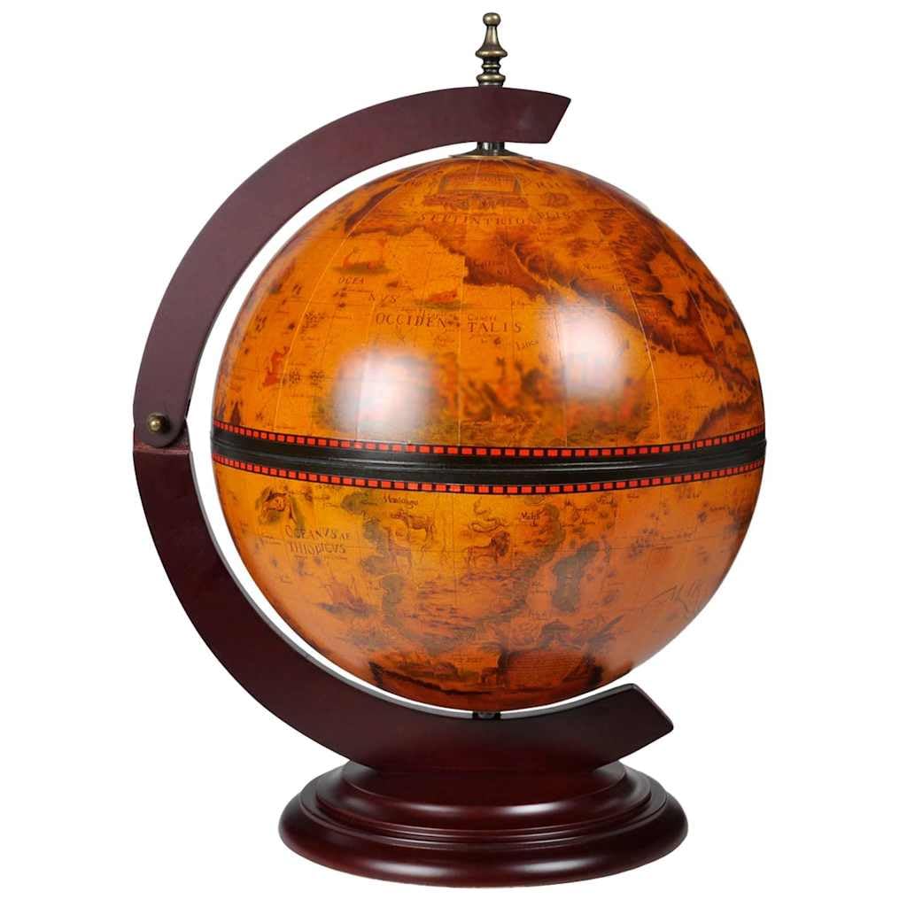 Rotating Globe Wine Bar - Eucalyptus Wood With Vintage Nautical Maps