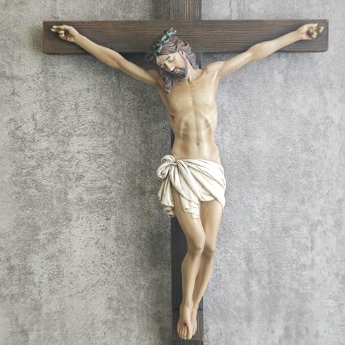 BC Catholic Crucifix Wall Cross, 10" H Jesus Christ Wall Decor for Home Altar, Crucifijos Catolicos Religious Gift, Inspirational Indoor Decor, Handpainted Renaissance Sculpture by Buildclassic