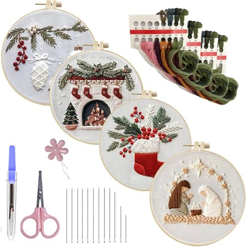 Broderie Noël activité créative hivernale avec tambour en bois pour femme