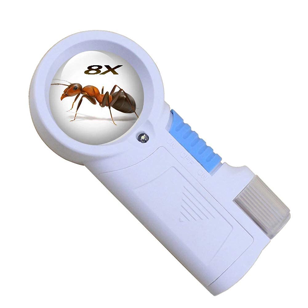 Lupas, Lupa con luz, Lupa de Mano con luz LED Brillante, Lente de Aumento 8X, Ligera, Fácil de Usar para Personas Mayores, Readioffice, Mapas, Joyería, Reloj mecánico, Computadora