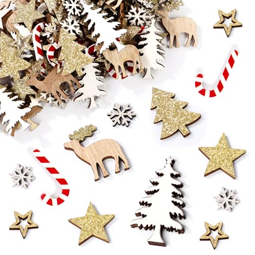 BOFUNX 108 Stücke Weihnachten Streudeko Mini Holzdeko Glitzer...