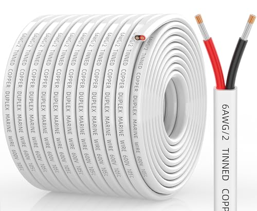 CONEPY 6 Gauge Marine Wire, 6 Gauge Wire Duplex Marine Grade Cable, 100FT