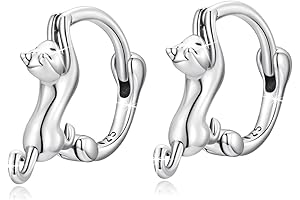 MUNDELL Stunning 925 Sterling Silver Tiny Cat Huggie Hoop Earrings with Enamel Snake Clasp