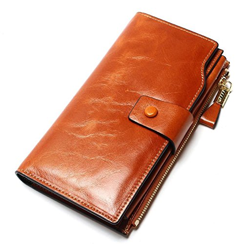 Portefeuille Multifonction en Cuir Véritable Femme Grand Format Porte-Monnaie Chic