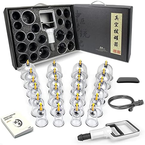 Cupping Therapy Set 24 Massage Cups - Professional Chinese Cupping Set with Pump Suction Cups Cupping Kit for Body Cellulite Muscle Pain Relief Physical Therapy