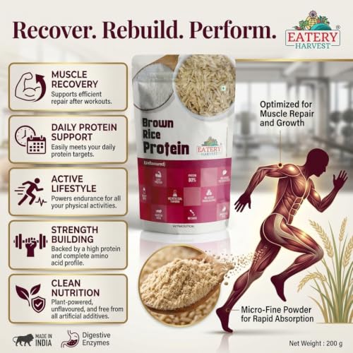 Image of by Saipro Brown Rice Protein,200 gm Unflavoured,80% Protein, Plant Based Vegan Supplement, No Added Sugar, Diabetic Friendly