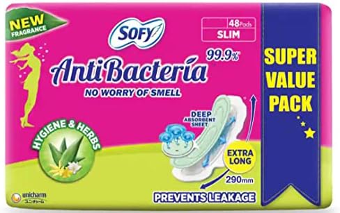 Sofy Antibacteria Extra Long Pads for women- 48 Count (3 Packs)