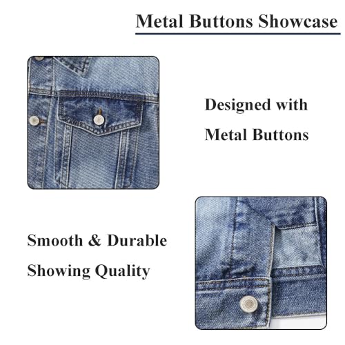 Image of Men's Denim Jacket Vintage-Inspired Jean Jacket with Multiple Pockets - Cotton Blend, Machine Washable