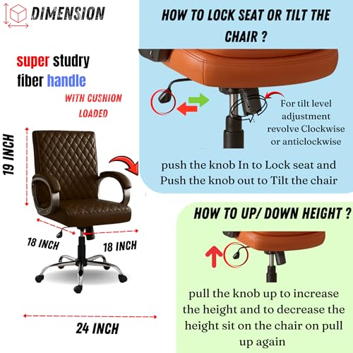 Image of NEWTURN Beta Mid Back Office Chair, Leatherette Ergonomic Design with Tilt /Height Adjustment, Metal Chrome Base, 360 Swivel for Study and Work from Home & 1 yrs Parts Replc. Warranty (Brown)