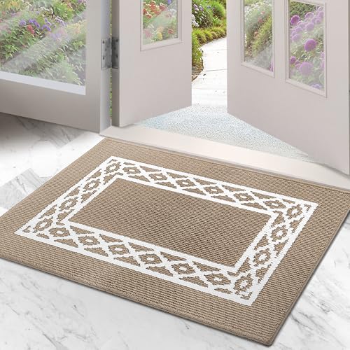 RugMast Felpudo de interior de alta calidad, diseño elegante, lavable de polipropileno con respaldo antideslizante, perfecto para puerta delantera, entradas y zonas de alto tráfico (marrón, 24-36