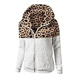Briskorry Winterjacke Damen Kurz Große Größen Plüschjacke Leoparden Spleißen Fleecejacke Warm Teddy Fleece Übergangsjacke Teddyplüsch Jacke Herbst Winter Sweatjacke