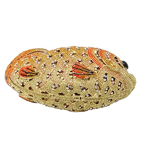 Tngan Women Mini Fish Clutch Luxury Rhinestones Purse Sparkling Banquet Handbag Wedding Party Clutch Bag, Gold Orange #TOP3