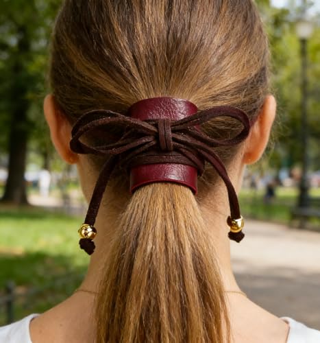 Handmade Leather Hair Wrap for Ponytail - Viking & Renaissance Braid Holder, Genuine Leather Hair Ties for Women, Boho Hair Accessories Brown