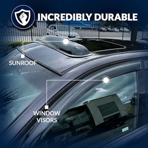 Window Visor & Sunroof 5 Pcs Set Combo | 2.0mm Outside Mount Car Rain Guard Side Deflectors | Dark Smoke Moonroof Rain Shields Compatible with 2005-2012 Nissan Pathfinder - 1