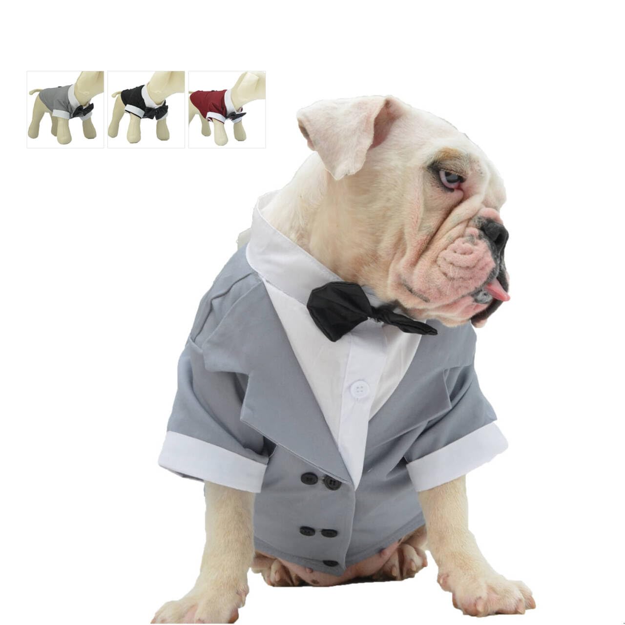 Lovelonglong Bulldog Costume Dog Suit Formal Tuxedo with Black Bow Tie Wedding Clothes for Pugs/French Bulldog/English Bulldog/American Pit Bull Gray