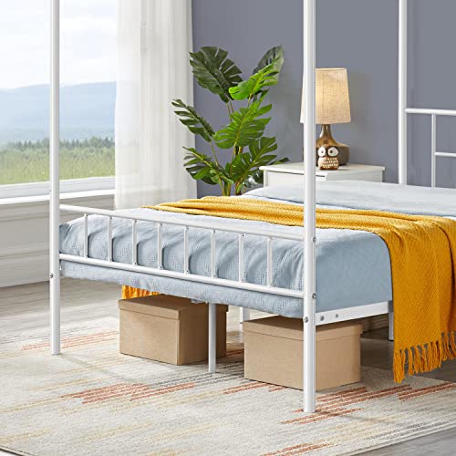 Yaheetech Metal Canopy Platform Bed Frame Four-Poster Canopied Bed Mattress Foundation With Headboard And Footboard Sturdy Slatted Structure No Box Spring Needed Easy Assembly Full White #TOP7