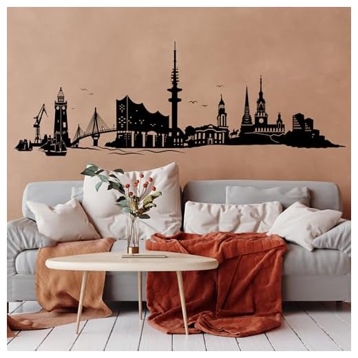 Wandtattoo Skyline Hamburg mit Elbphilharmonie von Wandtattoo-Loft® / Hafenstadt an der Elbe/Wandsticker/Wandaufkleber / 30 Farben / 3 Größen