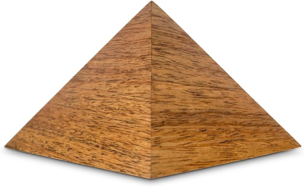 Sacred Geometry Pyramid – Handmade Mango Wood Meditation Pyramid with Hidden Chamber & Full Moon Ritual Guide, Feng Shui Desk Decor for Meditation, Mindfulness & Spiritual Gifts (Wooden)