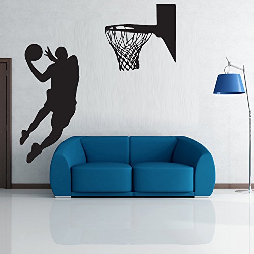 Dnven Basketball Players Wall Decals Slam Dunk Silhouette With Basketball And Basketry Stickers Vinyl Murals For Basketball Fatheads For Kids Teens Boys Rooms 22 Inches X 43 Inches #TOP1