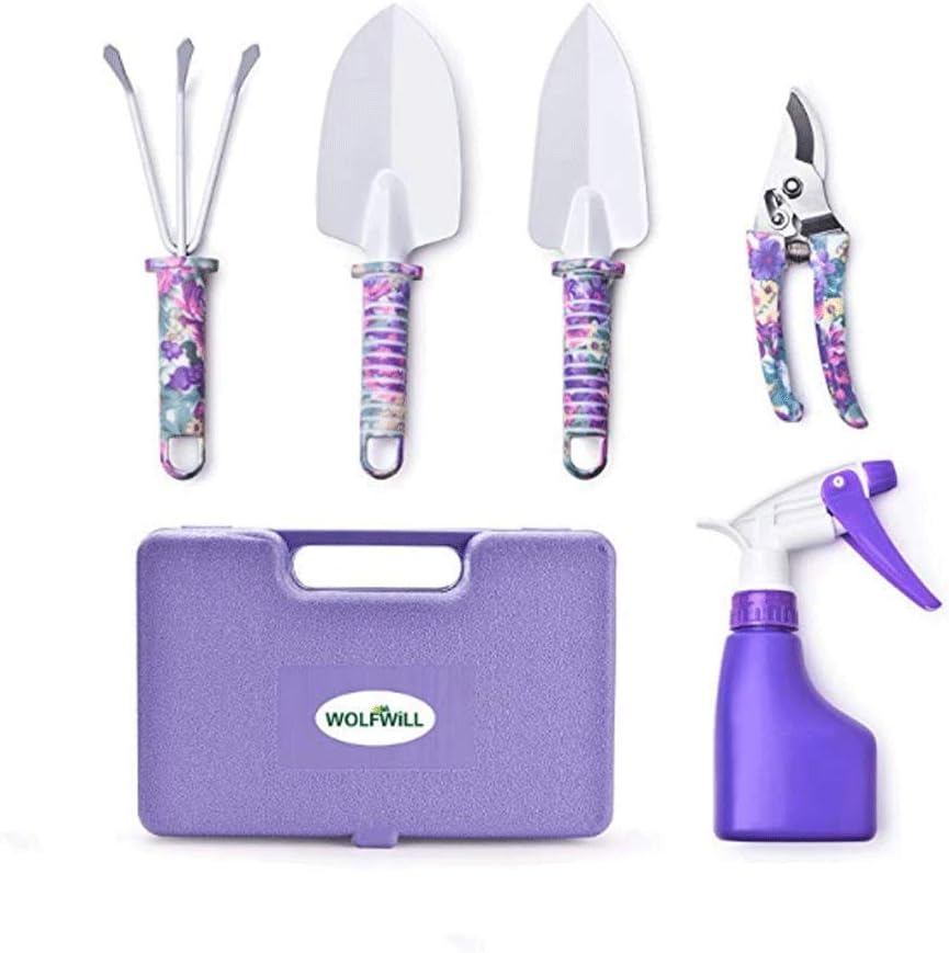 Horticultural Toolkit - 5 Light Gardening Kits with Rust-Proof Shovels Scissors Rake Sprinklers and Durable Handbags (Color : Purple)