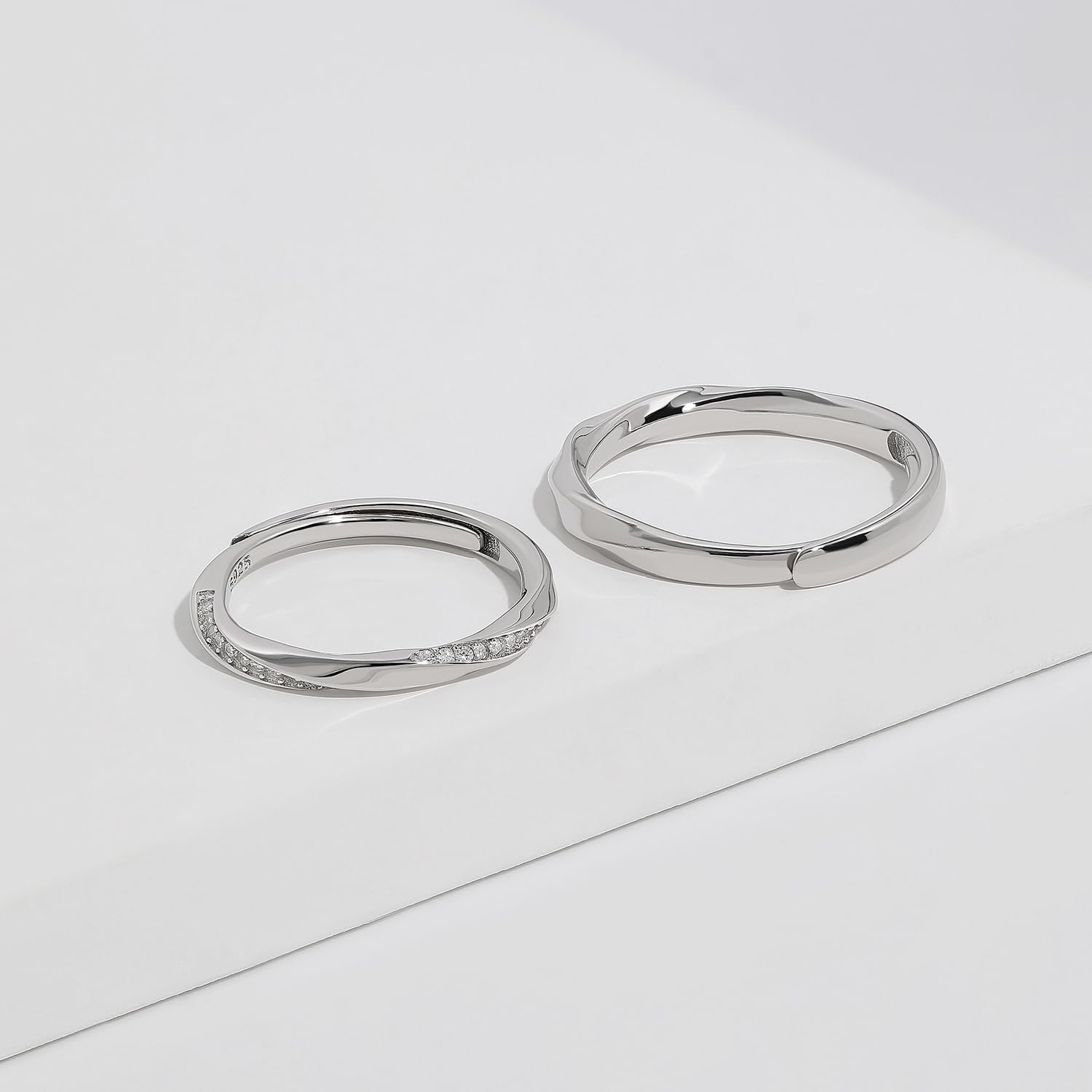 Meissa Anillos para Hombre de Plata 925 Anillos Pareja de Compromiso Ajustable con Circonita Cúbica Anillos de Boda Joyas de Boda (Juego de Dos Anillos)