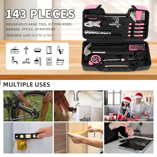 Ensemble d'outils ménagers rose 143 pièces complet pour réparations - 6