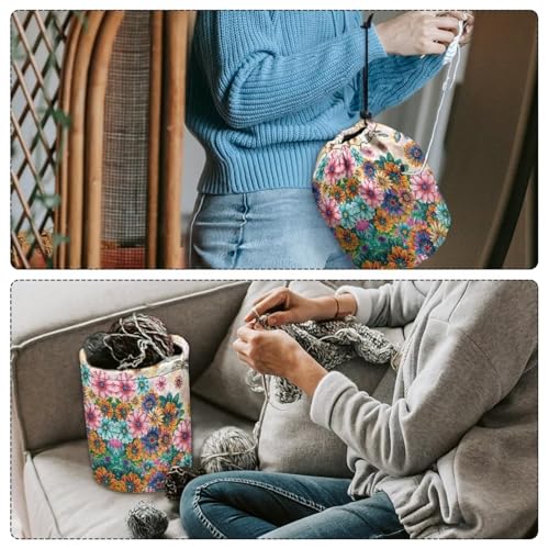 Image of Sellikakes Yarn Bag Yarn Holder Crochet Organizer, Bohemian Dragonfly Crocheting Storage Bag, Portable Mini Knitting Bag Yarns Store Skein Ball, Crochet Project, Knitting Supplies