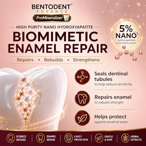 Image of Bentodent Advanced Toothpaste Promineraliser with 5% Nano Hydroxyapatite, Enamel Repair & Sensitivity Protection, Fluoride & SLS-Free, Licorice Mint Toothpaste for Strong Teeth & Fresh Breath,100g