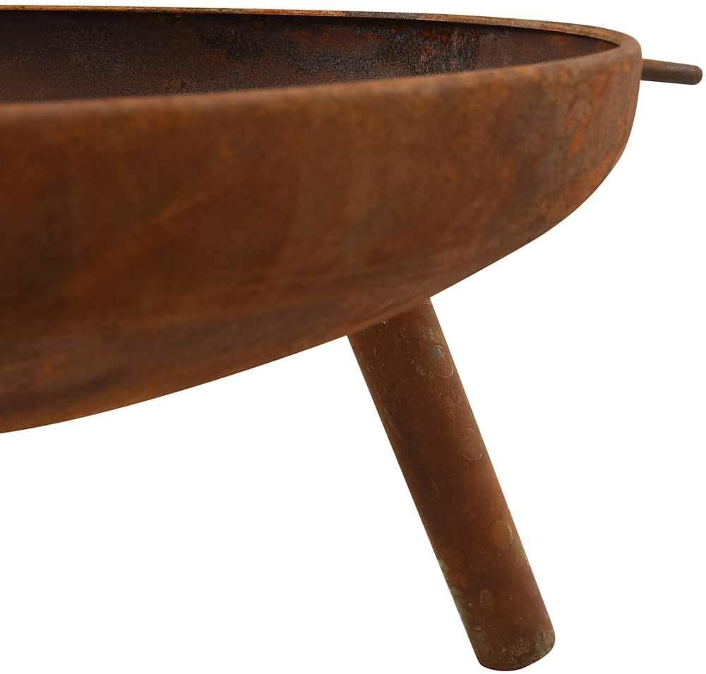 vidaXL Steel Fire Pit - 35.8"x32.1"x15.7" ic Outdoor Heat Radiator with Large Bowl and Handles, Convertible to BBQ Grill, Scandinavian Style, Brown