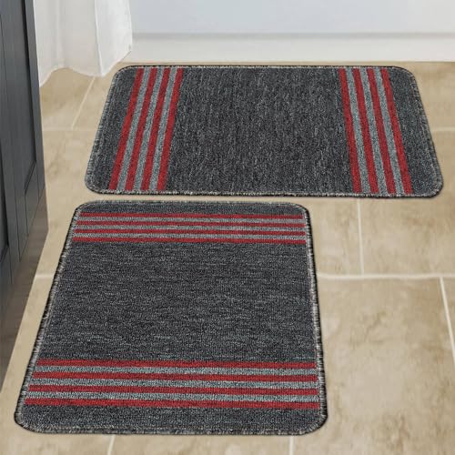 Image of Pack of 2 Nylon Bath Mat Anti-Skid Bathroom Rug | Floor Mat for Bathroom, Entrance, Kitchen, Bedroom & Office |Dark Grey Stripes Design-(37x57cm)