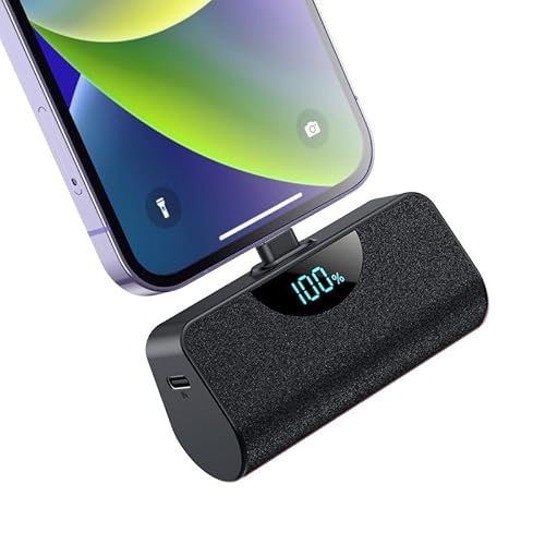 Small Portable Charger for iPhone 5200mAh, Upgraded Ultra-Compact PD Fast Charging Power Bank Smart LCD Display Cute Battery Pack Compatible with iPhone 14 Pro Max/14/13/13 Pro/12/12 Pro/11