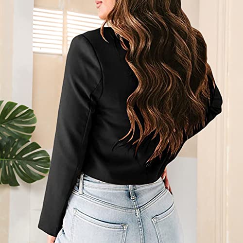 Arssm Womens Blazer Oversized Cropped Lapel Neck Casual Single Button Long Sleeve Fashion Work Jackets Short Tops(Black-S) #TOP4
