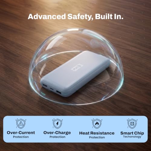 Image of EVM EnConnect 10000mAh Power Bank| 22.5W Fast Charging | Built-in Type-C & Compact Portable Charger with USB & Type-C Output | for iPhone Android, Pocket Size | 2 Year Warranty (EVM-P0501-Misty Blue)