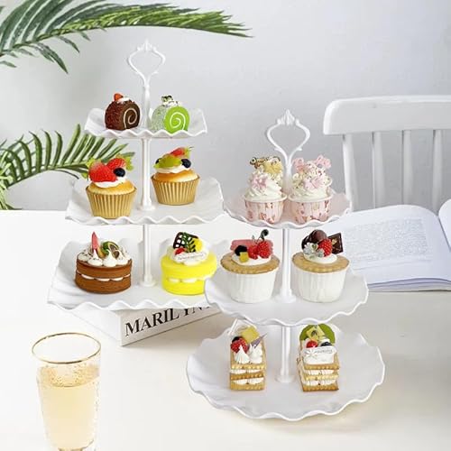 Rauvolfia 03-1003-2PWWR 2 Set Of 3-Tier Plastic Cupcake Stand Dessert Plates Mini Cakes Fruit Candy Display Tower White For Birthday Tea Party Baby Shower Serving Tray thumb #1