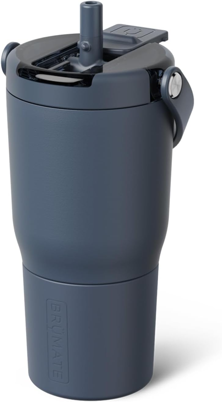 BrüMate Resa Flip 20oz Kids Travel Tumbler with Covered Flip Down Straw | 100% Leakproof Water Bottle | Insulated Stainless Steel | Cup Holder Friendly Silicone Base | 20oz (Nightfall Blue)