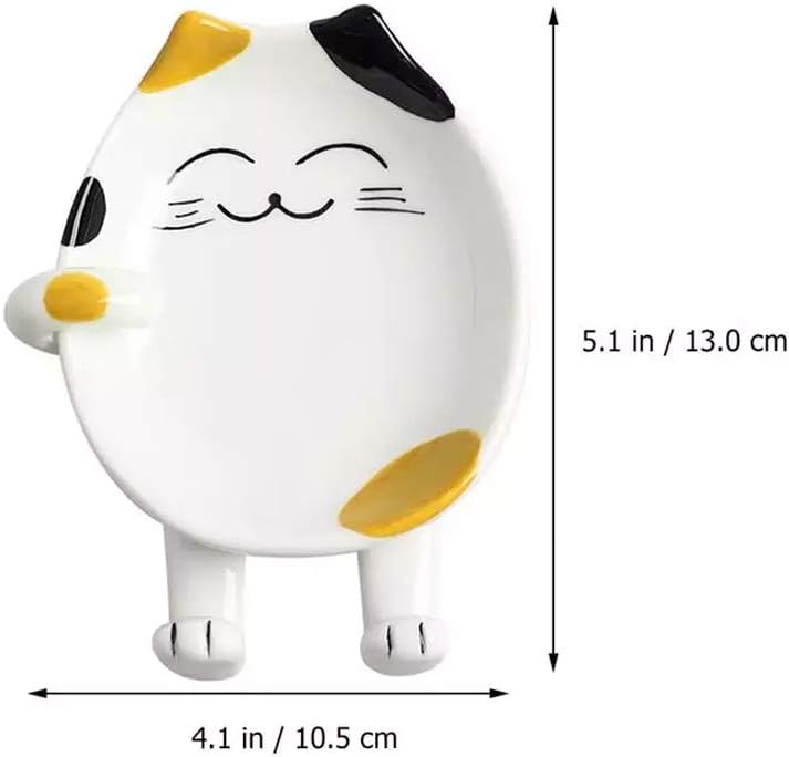 Ceramic Spoon Rest for Kitchen, Multifunctional Cute Cat Shape Cooking Utensil Holder Coffee Spoon Rest Pot Lid Rack Ladle Rest Spatula Utensil Rest for Kitchen Counter & Stove Top - Yellow