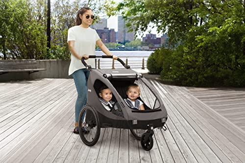 Jeep Everest 2-In-1 Child Bike Trailer And Stroller For 2 Kids By Delta Children | 2-Seater Lightweight Multisport Trailer With Converts To Jogging Stroller | Compact Fold For Travel And Storage, Grey #TOP2