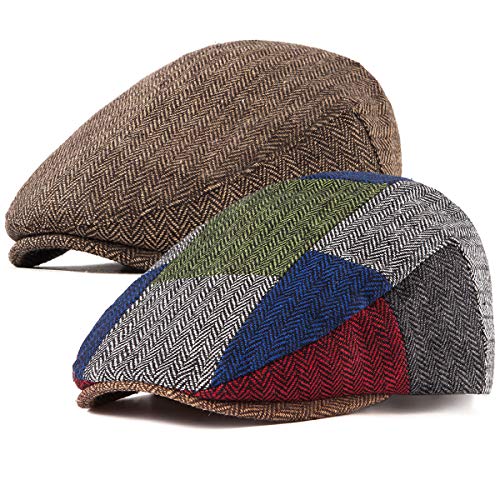 Image of 2-Pack Adjustable Newsboy Hats for Men Flat Cap Irish Wool Blend Tweed