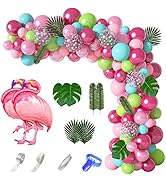 142Pcs Tropical Flamingo Balloons Garland Arch Kit, 40" Flamingo Balloons Hot Pink Green Confetti...