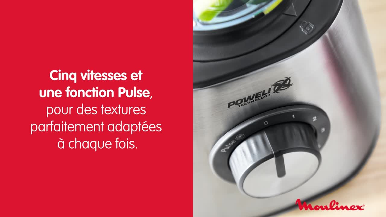 Krups KB439D Blendforce 2 Blender | 800 W | 5 vitesses | Fonction pulse | Réservoir en verre thermique de 1,75 l (volume utile : 1,25 l) | Résistant aux chocs | Broyeur à glace | Acier inoxydable