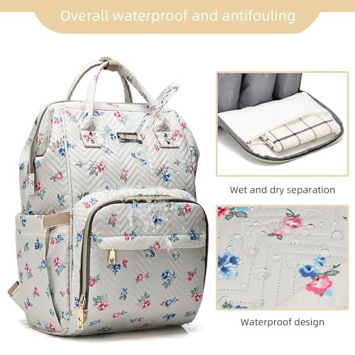 Image of GAIVP Diaper Bag Backpack, Diaper Bags for Baby Girls Boys, Baby Bags for Moms Dads, Nappy Changing Bag with Insulated Pockets,Multi-functional Waterproof Backpack with Stroller straps-Beige Flowers