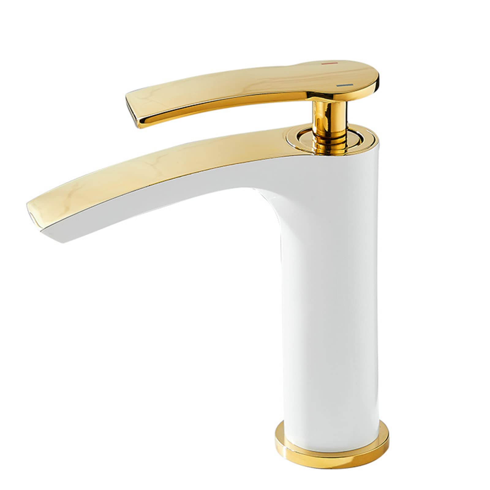 Robinet de lavabo cascade en laiton or et blanc, mitigeur eau chaude et froide court pour vasque