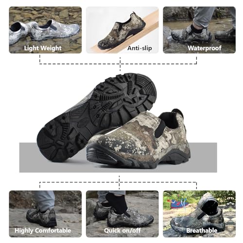 R RUNFUN Men's Waterproof Slip On Shoes Lightweight Camo Garden Shoes, Comfortable Walking Shoes with Steel Shank(RF2404-4T,Size 10.5)