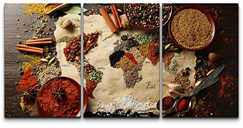 Wall26 - World Map Made From Spices - Canvas Art Wall Art - 24"X36"X3 Panels #TOP16