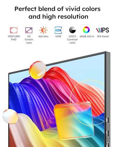 Image of Portable Monitor,10.5 inch HDR 1280P Ultra-Thin 100% sRGB Travel Portable Monitor for Laptop, 420 Nits Mini Secondary Display with Protective Case & Speaker, Monitors for Laptop, PC Mac Phone PS4 /5 Xbox