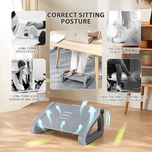 Image of CasaZenith Foot Rest, Six Heights Adjustable Foot Rest for Under Desk at Work, Ergonomic Foots Stool for Under Office Desks, Under Desk Footrest with Foot Massage Roller, Chair Footrest - Gray