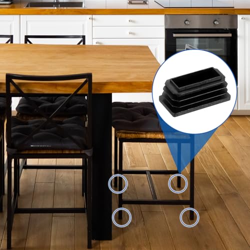 Image of uxcell 24 Pcs Rectangle Tubing End Caps 1 5 /8 x 25 /32 Inch Plastic Hole Plugs Insert End Cap for Metal Tubing Post Chair Leg Table Bookshelves Furniture, Black